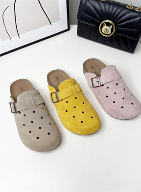 真皮！镂空透气复古勃肯洞洞软底半托外穿一脚蹬舒适百搭008501