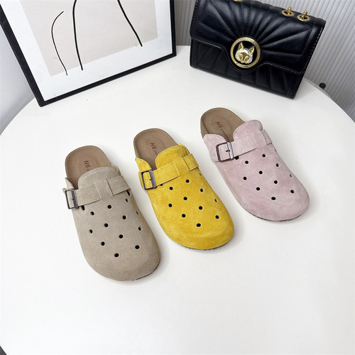 真皮！镂空透气复古勃肯洞洞软底半托外穿一脚蹬舒适百搭008501