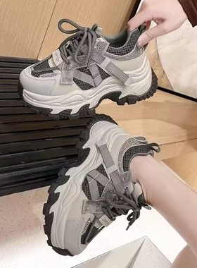 真皮！欧货厚底擦色老爹鞋女新款小个子增高舒适休闲运动鞋28070