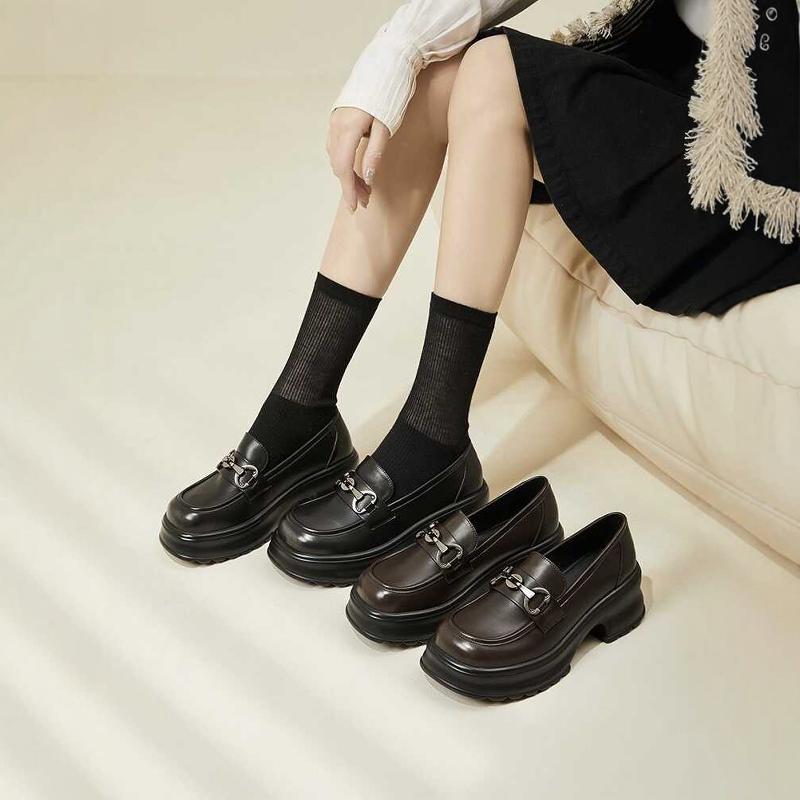 真皮英伦风厚底松糕一脚蹬小皮鞋新款百搭圆头粗跟jk乐福鞋59115