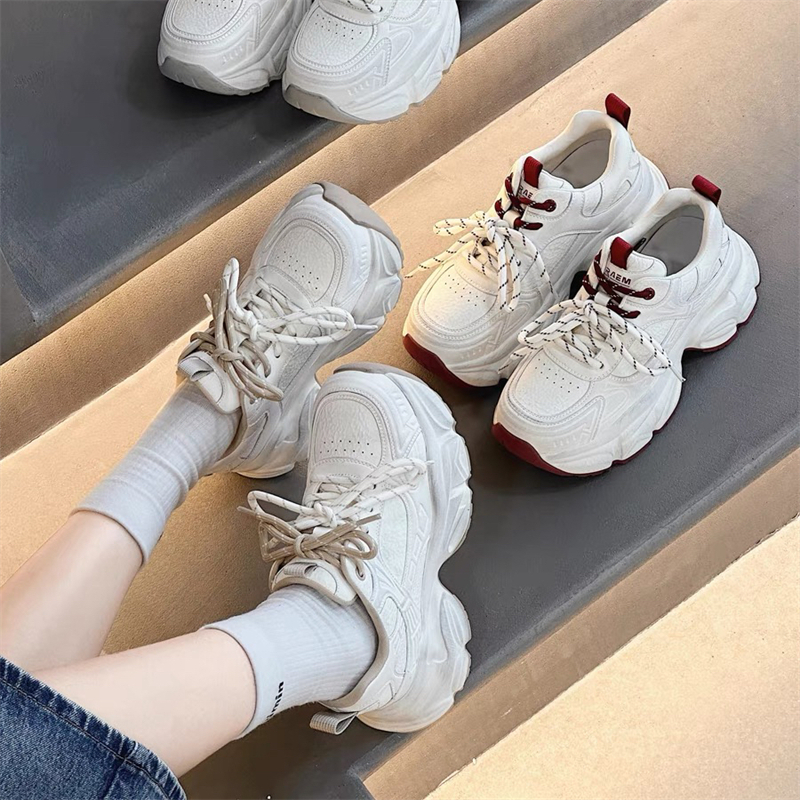 高级感真皮擦色运动鞋女款松糕厚底增高老爹鞋运动休闲鞋子252-11