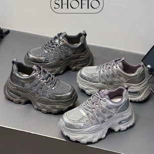 305 女厚底松糕炸街休闲运动鞋 2079 水钻网面透气老爹鞋 新款