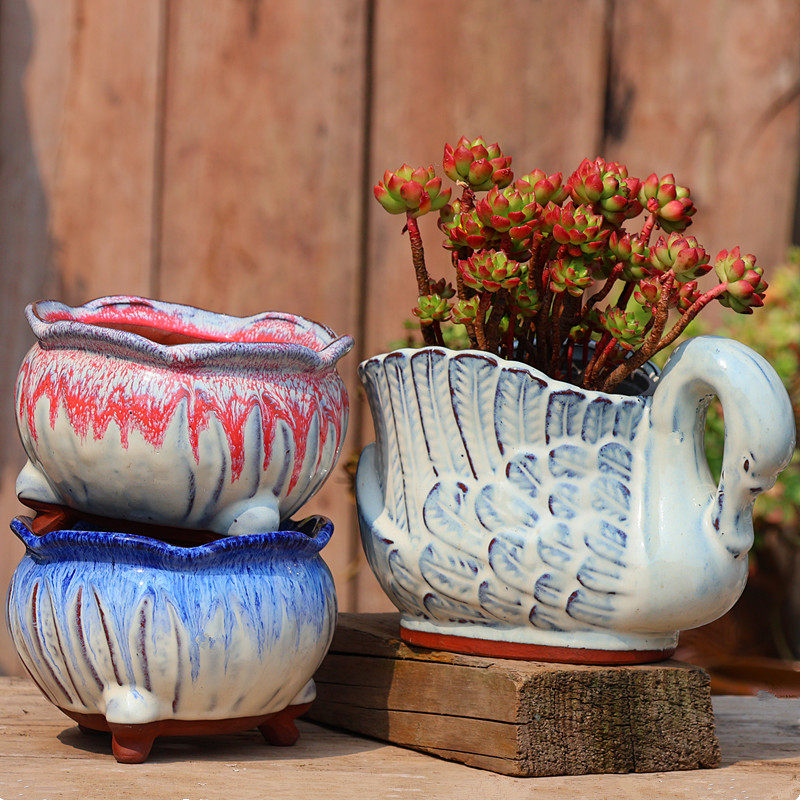 手工陶瓷宜兴紫砂多肉花盆创意特价亮釉带脚花口吸水老桩控养陶罐,鲜花速递/花卉仿真/绿植园艺,花盆,淘宝优惠券,粉丝福利购,淘宝优惠卷