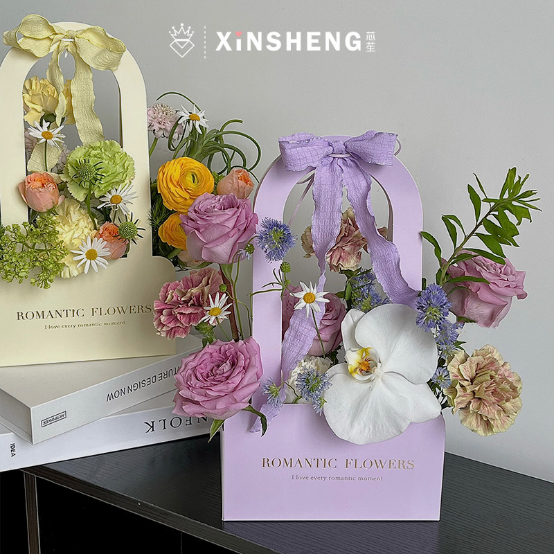 芯苼资材纯色英文手提盒花艺资材