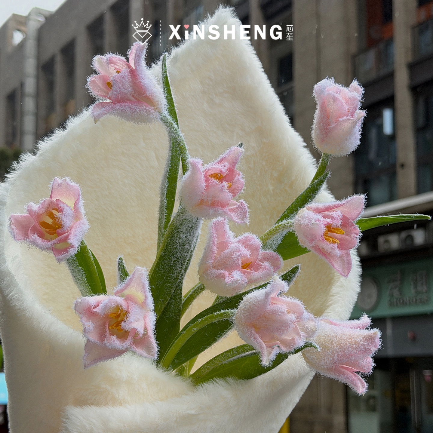 【圣诞节新品】芯苼物语 圣诞丝绒白闪粉系列氛围感鲜花束DIY资材