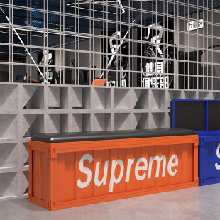 铁艺集装箱网红坐凳长凳工业风酒吧KTV靠墙长条座椅卡座换鞋凳子