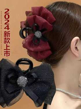 红色新年发饰网纱泡泡蝴蝶色浪漫温柔原创设计款抓夹8cm发夹头饰