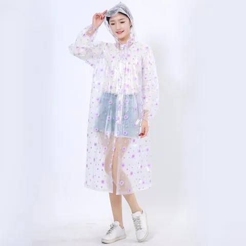 成人长衣时尚加厚长款雨衣透明水晶印花拉链连体雨披新款粤佳气泡