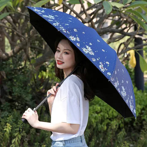 女三折叠晴雨遮阳伞韩国防晒小清新两用伞太阳伞黑胶防紫外线雨伞