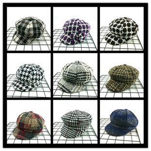 韩版格子大蝴蝶结时装贝雷帽韩版八角帽女士春秋冬季鸭舌帽子
