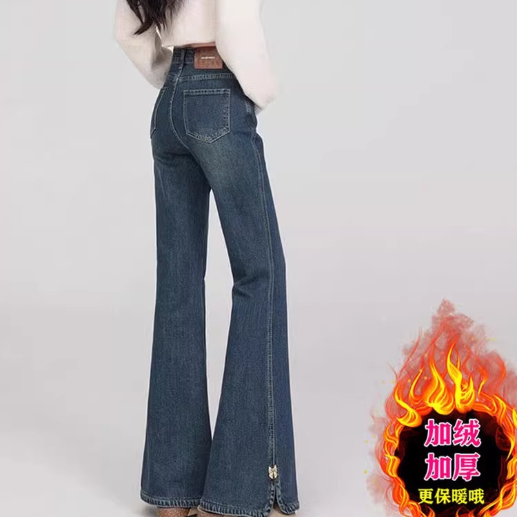 复古开叉微喇牛仔裤女2025冬季
