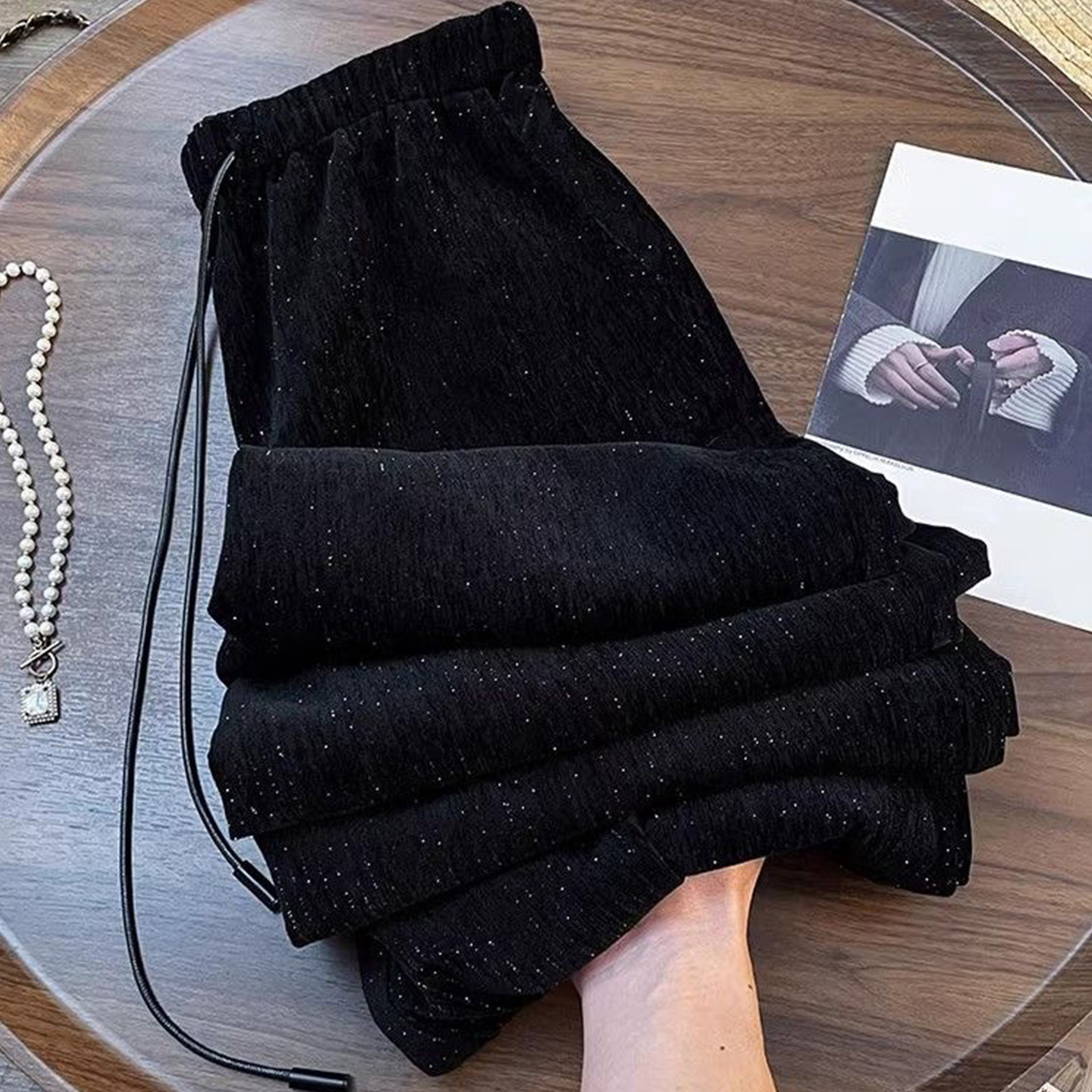 黑色休闲阔腿裤女大码胖mm秋冬