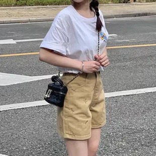 高腰牛仔短裤 新款 大码 女夏季 胖mm宽松显瘦显高a字阔腿热裤 百搭裤
