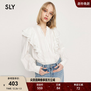 新品 038ISL30 法式 衬衫 0011 优雅浪漫系带荷叶边纯色通勤长袖 SLY