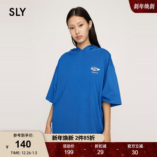 T恤女030HAI90 SLY 休闲风OVERSIZE刺绣连帽短袖 新品 1041 2024秋季