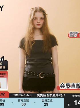 SLY 夏季新品简约修身通勤纯色方领短袖T恤女030ISR80-3251