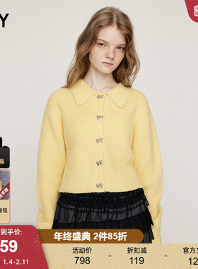 SLY2025冬季新品温柔风软糯泡芙蝴蝶结纽扣针织开衫030IA470-2651