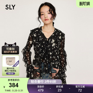 春季 女030ISZ30 新品 衬衫 0931 蝴蝶结荷叶边碎花雪纺长袖 SLY