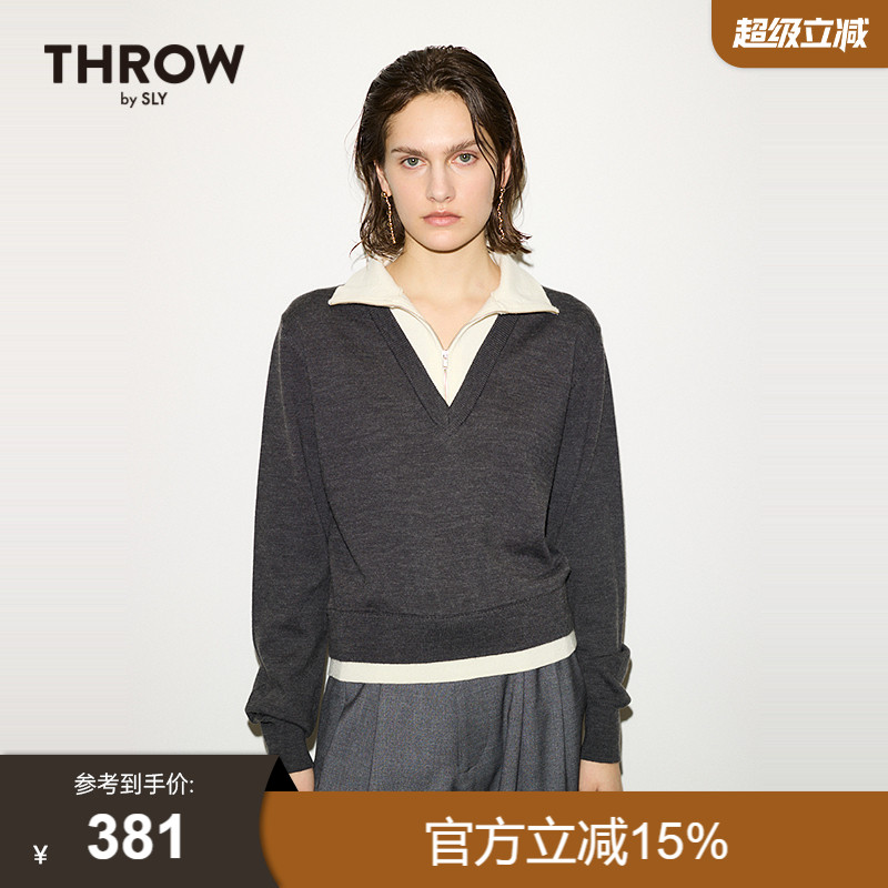 【THROW】SLY 2024冬季新品简约通勤假两件针织衫女030HA070-4101