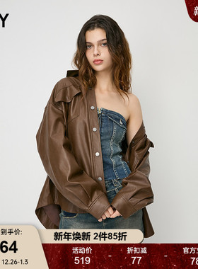 SLY 24冬季新品美式复古风美拉德皮衣夹克外套女038HAL30-0011