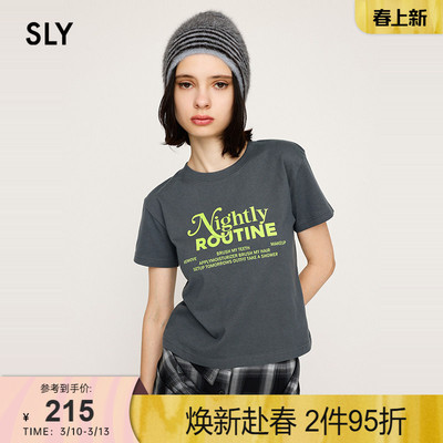 SLY 早春新品休闲风字母撞色简约圆领短袖T恤女030ISR90-0651