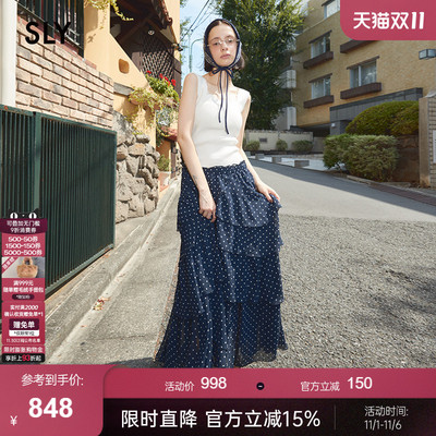 SLY 2025秋季新品甜美日系波点不规则层叠半身长裙030IAR31-3601