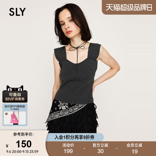 SLY早春新品日系甜美纯色简约U领无袖针织背心030IAZ70-0581