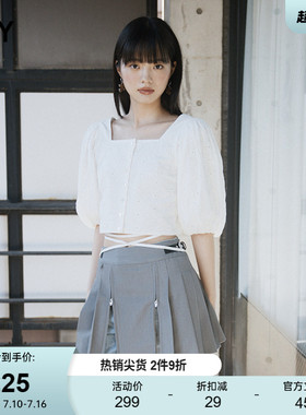 SLY 春季新品法式优雅芭蕾风泡泡袖系带衬衫女030HSY30-0721