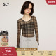 SLY 3121 复古港风马赛克撞色格纹微透上衣030ISA90 夏季 新品