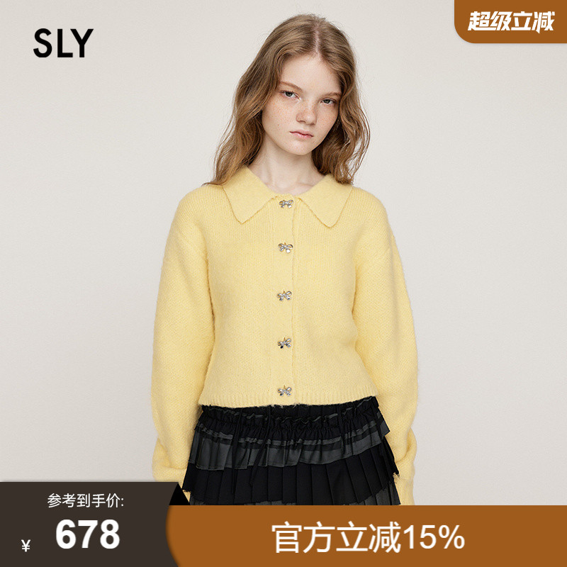 SLY2025冬季新品温柔风软糯泡芙蝴蝶结纽扣针织开衫030IA470-2651