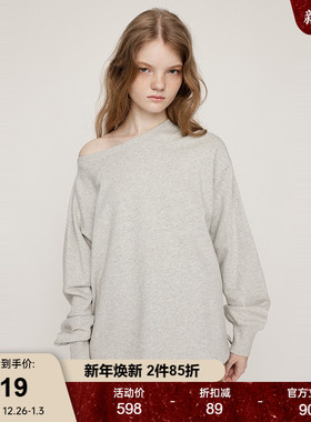 SLY 2025秋季新品简约慵懒风纯色斜肩长袖针织衫女030IAY80-2941