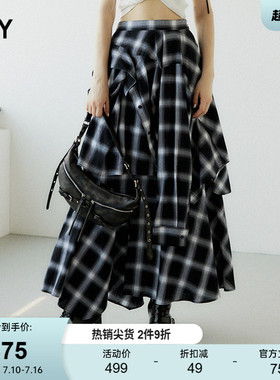 SLY 春季新品复古vibe拼接不规则半身裙女030HAA31-2401