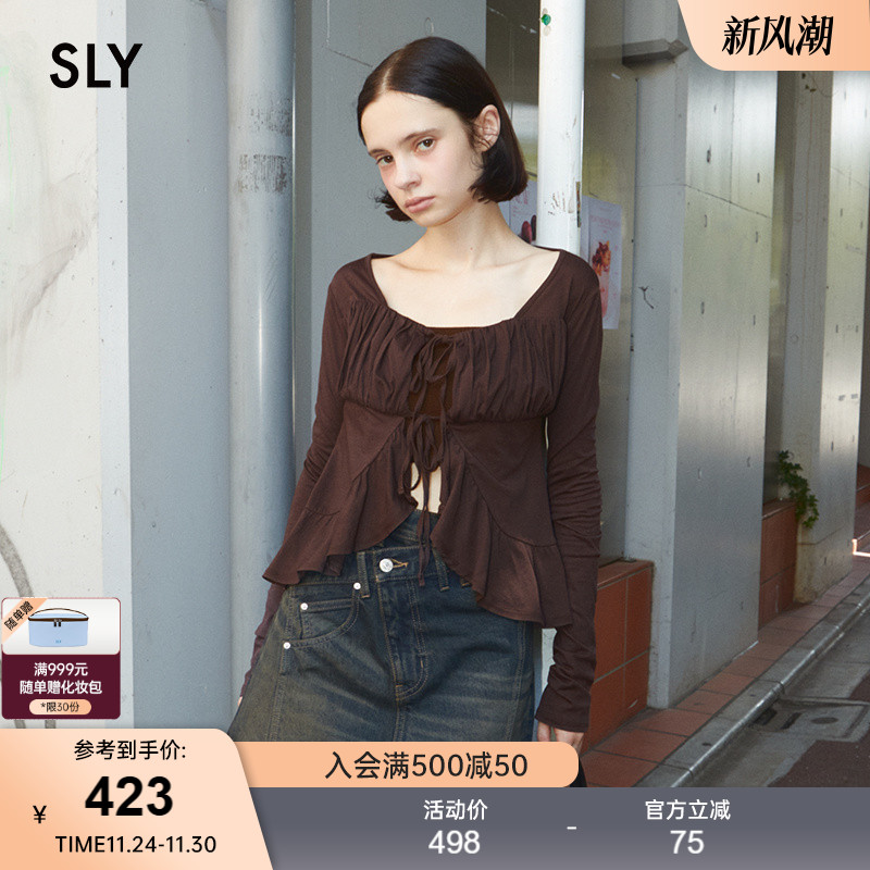 SLY 2025秋季新品甜美风日系荷叶边系带针织开衫女030IAR80-2141