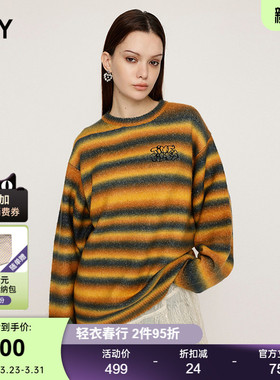 SLY 春季新品鬼马少女撞色条纹刺绣针织衫毛衣030HAR70-4891