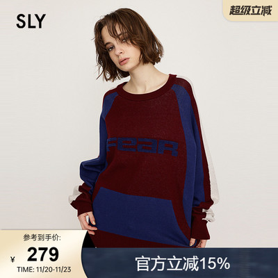 SLY 泽西风春季美式复古撞色宽松慵懒感针织毛衣030HAZ70-4511