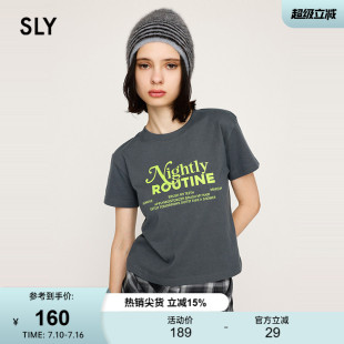 SLY 早春新品休闲风字母撞色简约圆领短袖T恤女030ISR90-0651