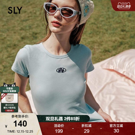 SLY 2024夏季新品纯欲辣妹风刺绣多色正肩短款T恤女030HSR90-2490