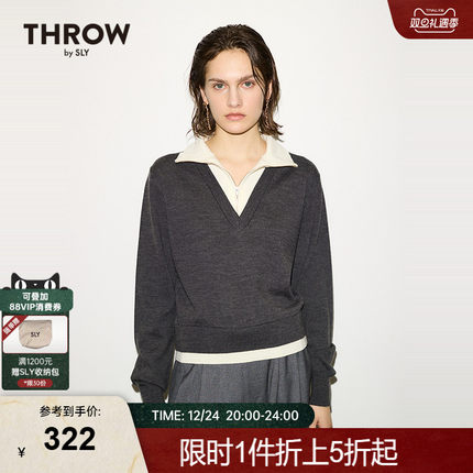 【THROW】SLY 2024冬季新品简约通勤假两件针织衫女030HA070-4101