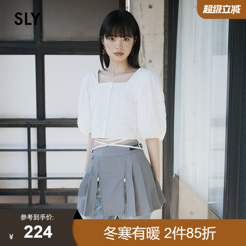 SLY法式优雅甜美泡泡袖系带衬衫