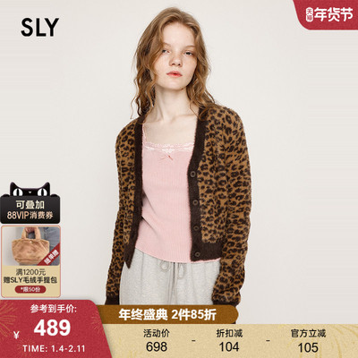 SLY 2025秋季新品复古风豹纹V领修身长袖针织开衫女030IAY70-1751