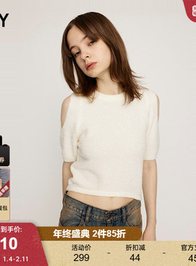 SLY 2024秋季新品纯欲风露肩宽松淑女针织小上衣女030HAM70-0671