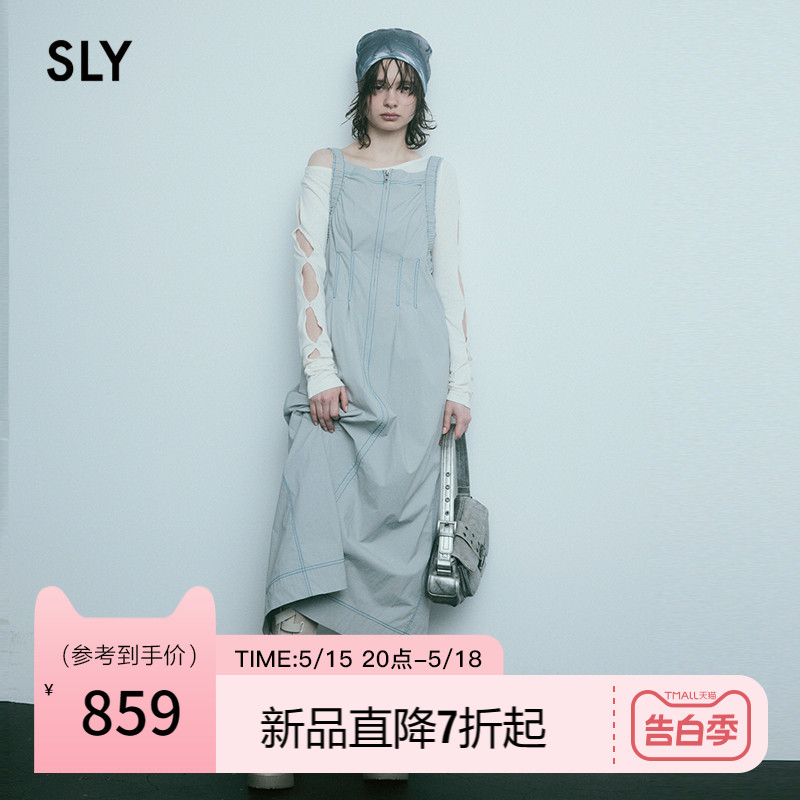 SLY 2024夏季新品工装风缝线拉链捏褶吊带连衣裙女030HSR33-1870 女装/女士精品 连衣裙 原图主图