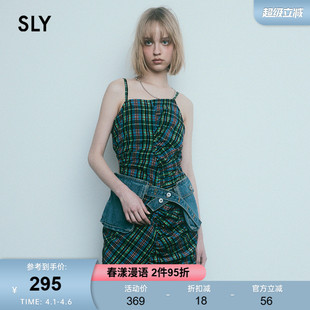 Y2K复古怀旧格纹捏褶吊带连衣裙女030HSM33 1700 春季 SLY