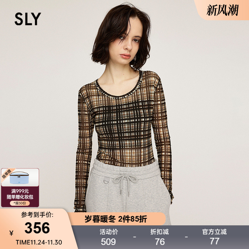 SLY 2025夏季新品复古港风马赛克撞色格纹微透上衣030ISA90-3121