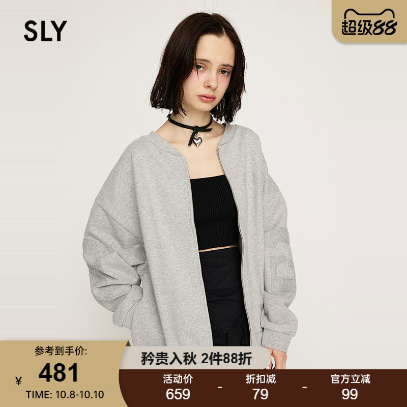SLY 2025夏季新品休闲风前后两穿贴布字母卫衣外套030ISR90-4711