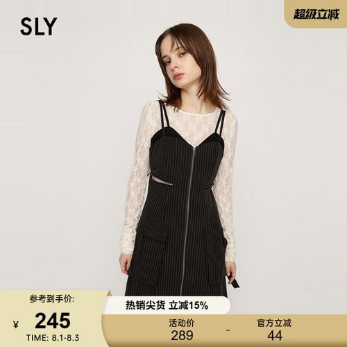 SLY 春季新品办公室海妖风拉链吊带连衣裙030HAM33-4551