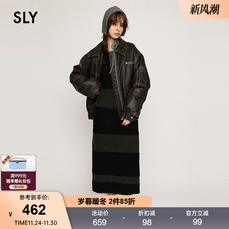 SLY 2024冬季新品美式街头复古拉链宽松针织开衫女030HAA70-1521