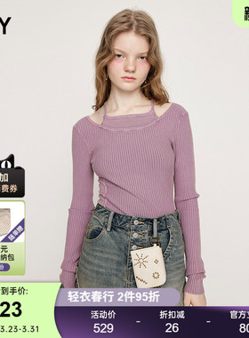 SLY 夏季新品假两件修身长袖针织衫打底小上衣030ISZ70-1821