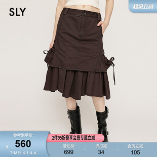 复古抽褶低腰拼接中长款 SLY 夏季 新品 1421 半身裙女030ISZ31