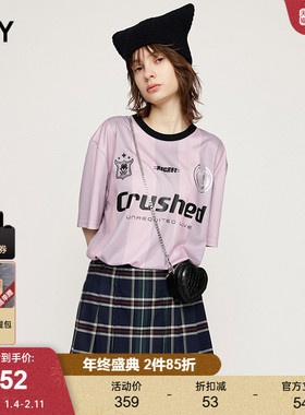 SLY 2024夏季新品撞色运动休闲风字母印花短袖T恤女030HSZ90-0851